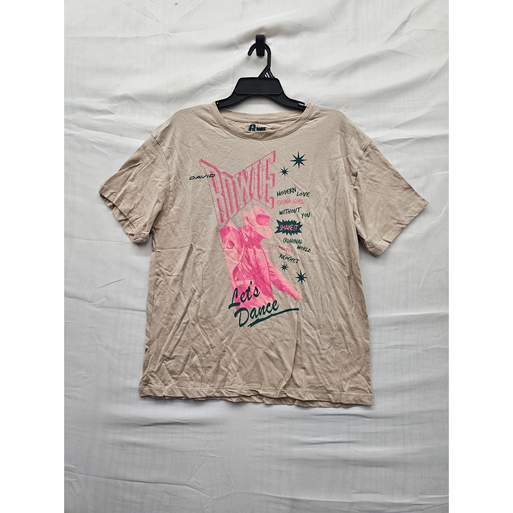 David Bowie Womens Let's Dance Graphic T-Shirt Tan Cotton Casual Size Medium